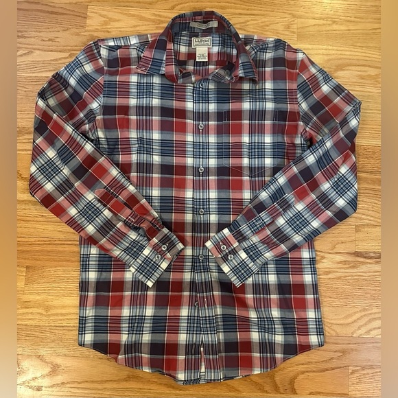 L.L.Bean Shirt Men's Size Small Fit Wrinkle Resistant Red/Blue Plaid Button Up - Picture 1 of 8